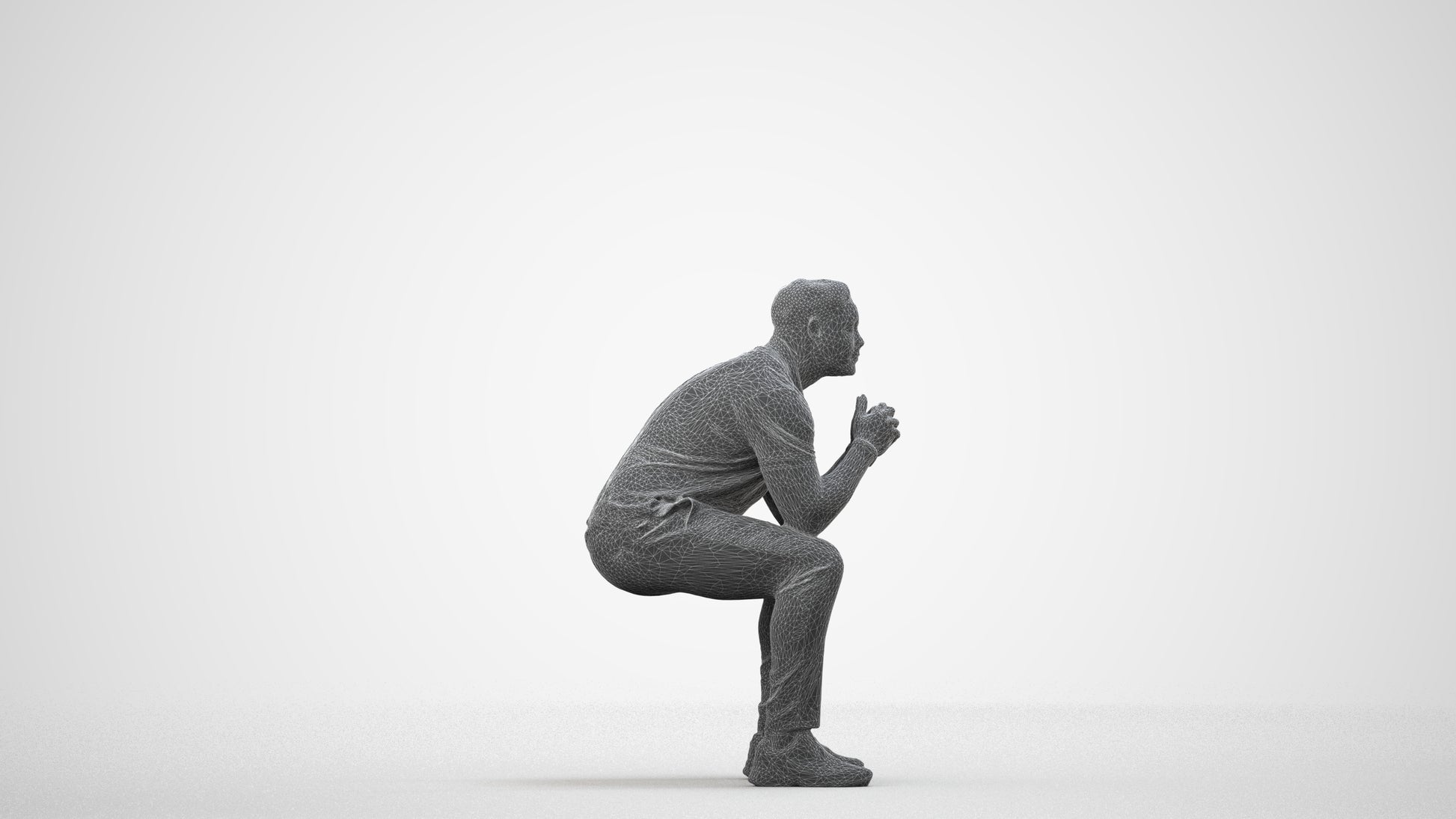 realistic 3D people man casual sitting, render-ready for V-Ray and Corona, FBX OBJ, wireframe side view