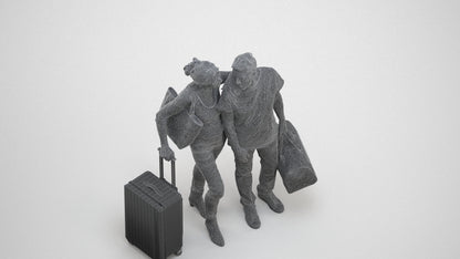 3D scanned senior woman couple casual, photorealistic archviz people for Enscape and SketchUp, wireframe three-quarter view