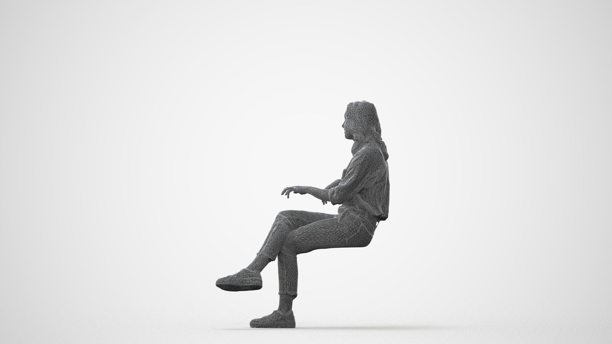 realistic 3D human woman casual sitting, archviz people FBX OBJ for Blender, square thumbnail