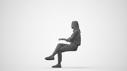 realistic 3D human woman casual sitting, archviz people FBX OBJ for Blender, square thumbnail