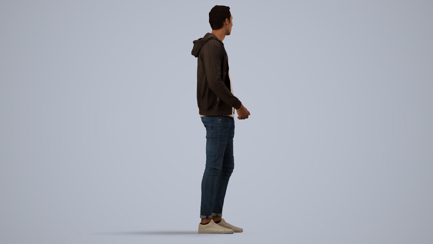 realistic 3D people man casual standing, render-ready for V-Ray and Corona, FBX OBJ, side view render