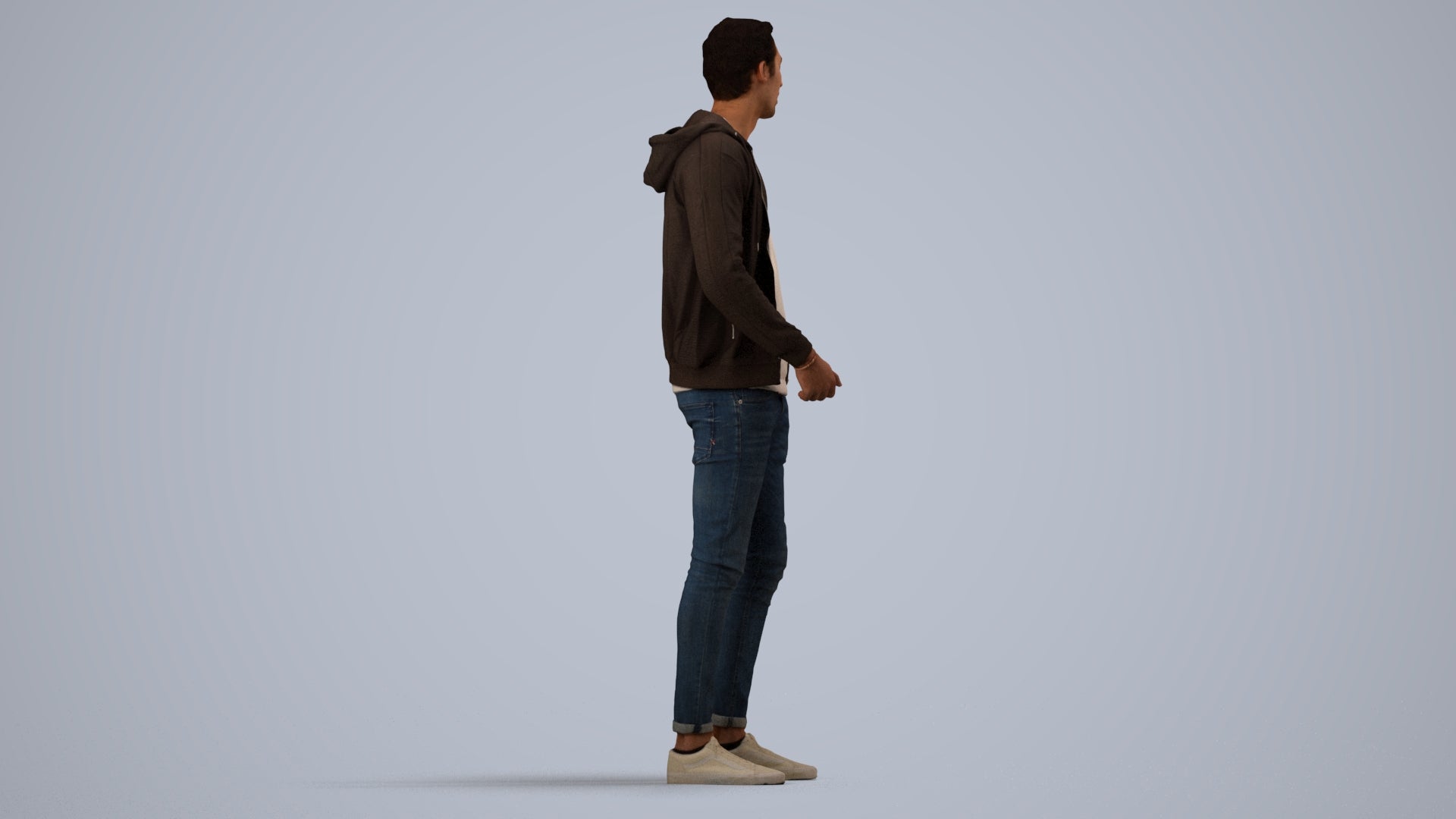 realistic 3D people man casual standing, render-ready for V-Ray and Corona, FBX OBJ, side view render