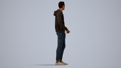 realistic 3D people man casual standing, render-ready for V-Ray and Corona, FBX OBJ, side view render