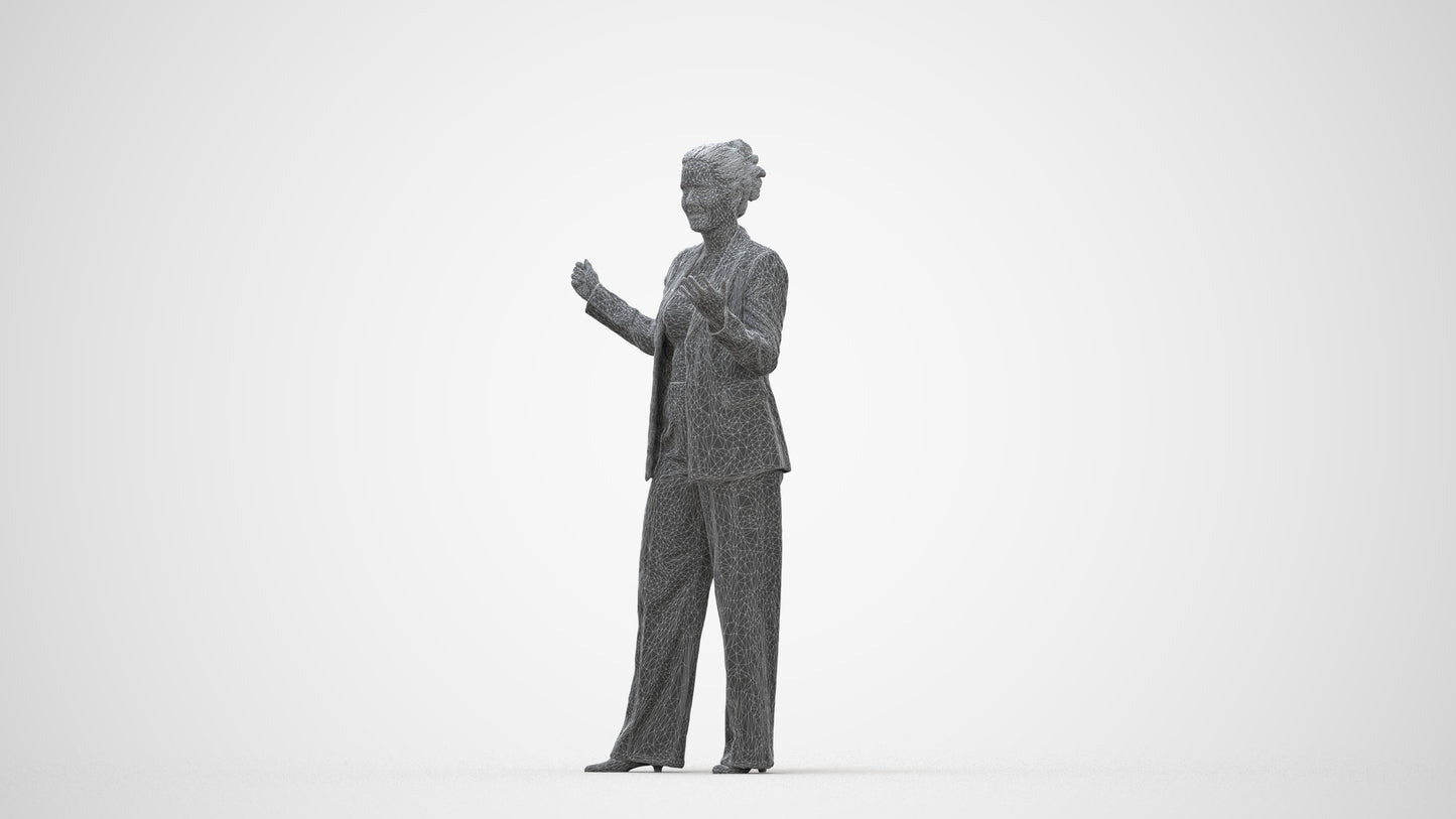 realistic 3D human woman business, archviz people FBX OBJ for Blender, wireframe back view