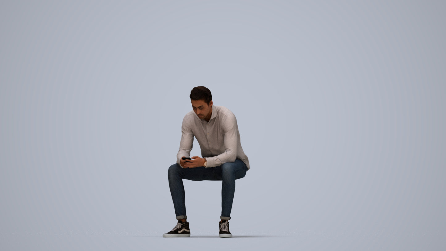 realistic 3D people man casual sitting, render-ready for V-Ray and Corona, FBX OBJ, top-down view render