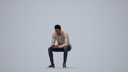 realistic 3D people man casual sitting, render-ready for V-Ray and Corona, FBX OBJ, top-down view render