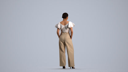 3D scanned woman standing business, photorealistic archviz people for Enscape and SketchUp, front view render