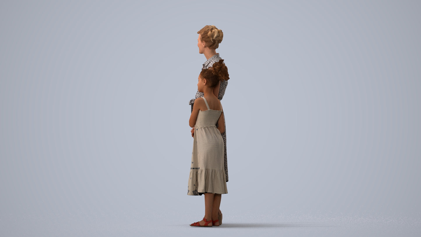 3D people model girl casual kids, scanned human for 3ds Max rendering, three-quarter view render