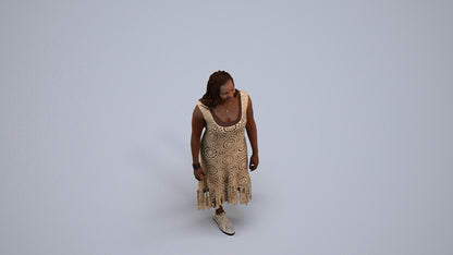 3D human model woman casual standing, photogrammetry scanned person for archviz, back view render