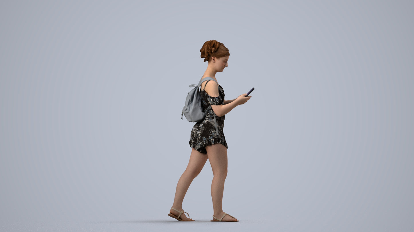 3D people model girl casual kids, scanned human for 3ds Max rendering, side view render
