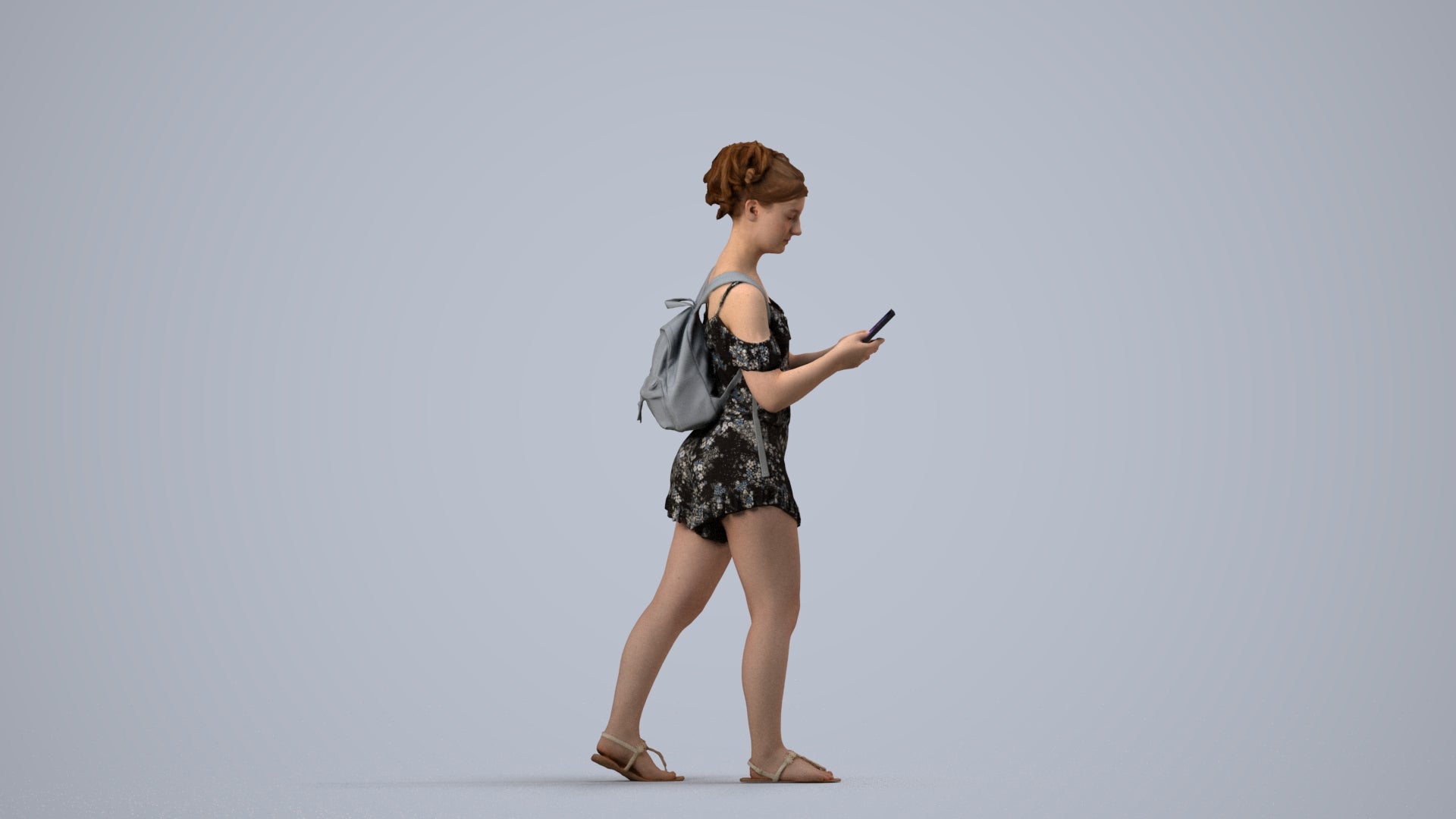 3D people model girl casual kids, scanned human for 3ds Max rendering, side view render