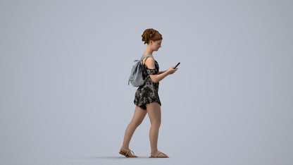 3D people model girl casual kids, scanned human for 3ds Max rendering, side view render