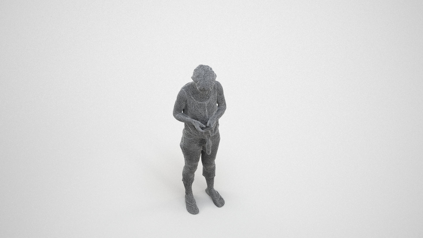 scanned 3D senior woman standing, photogrammetry people for Enscape and V-Ray, wireframe three-quarter view
