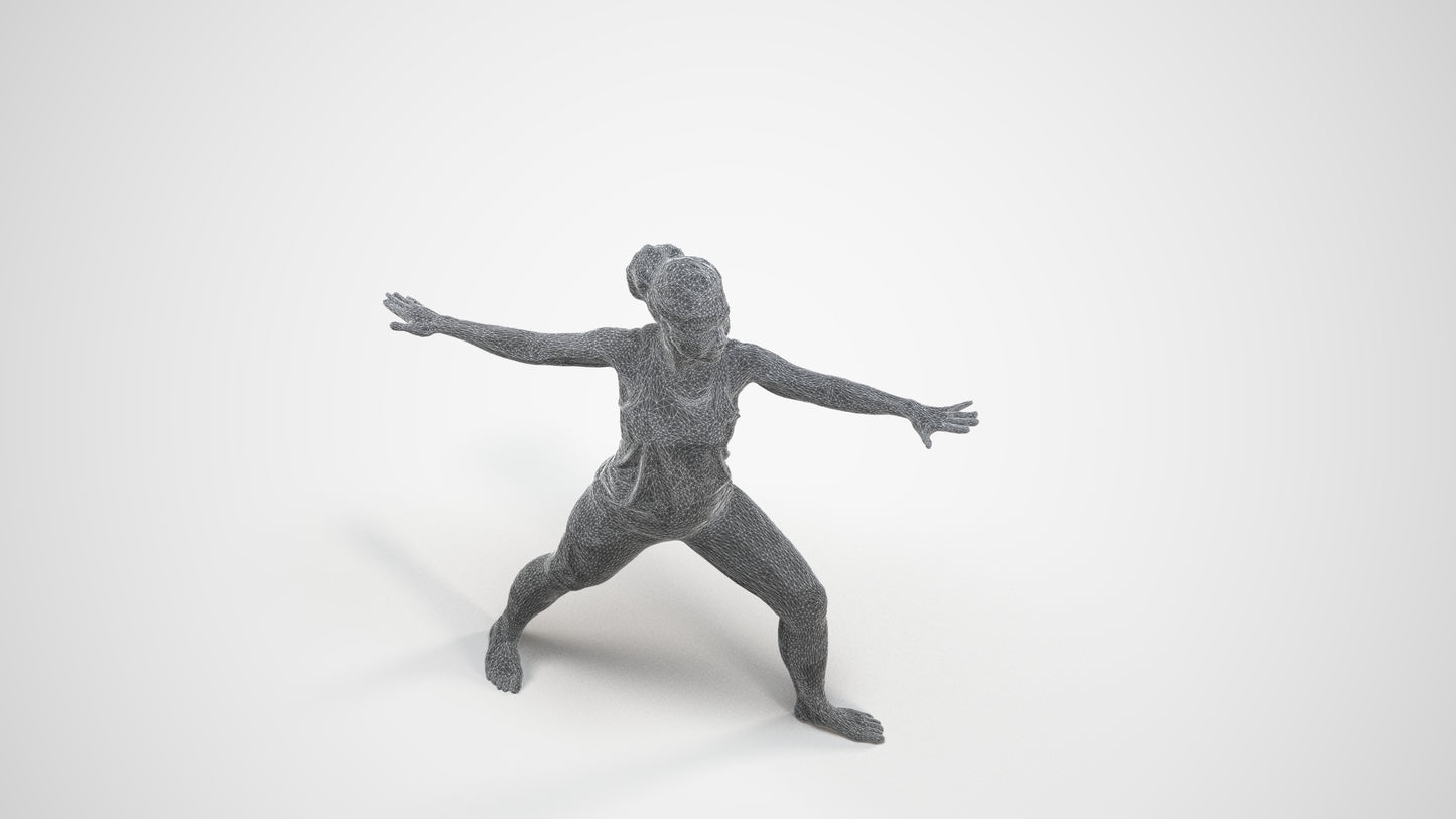 realistic 3D woman sport, scanned archviz people for Blender and 3ds Max, wireframe three-quarter view