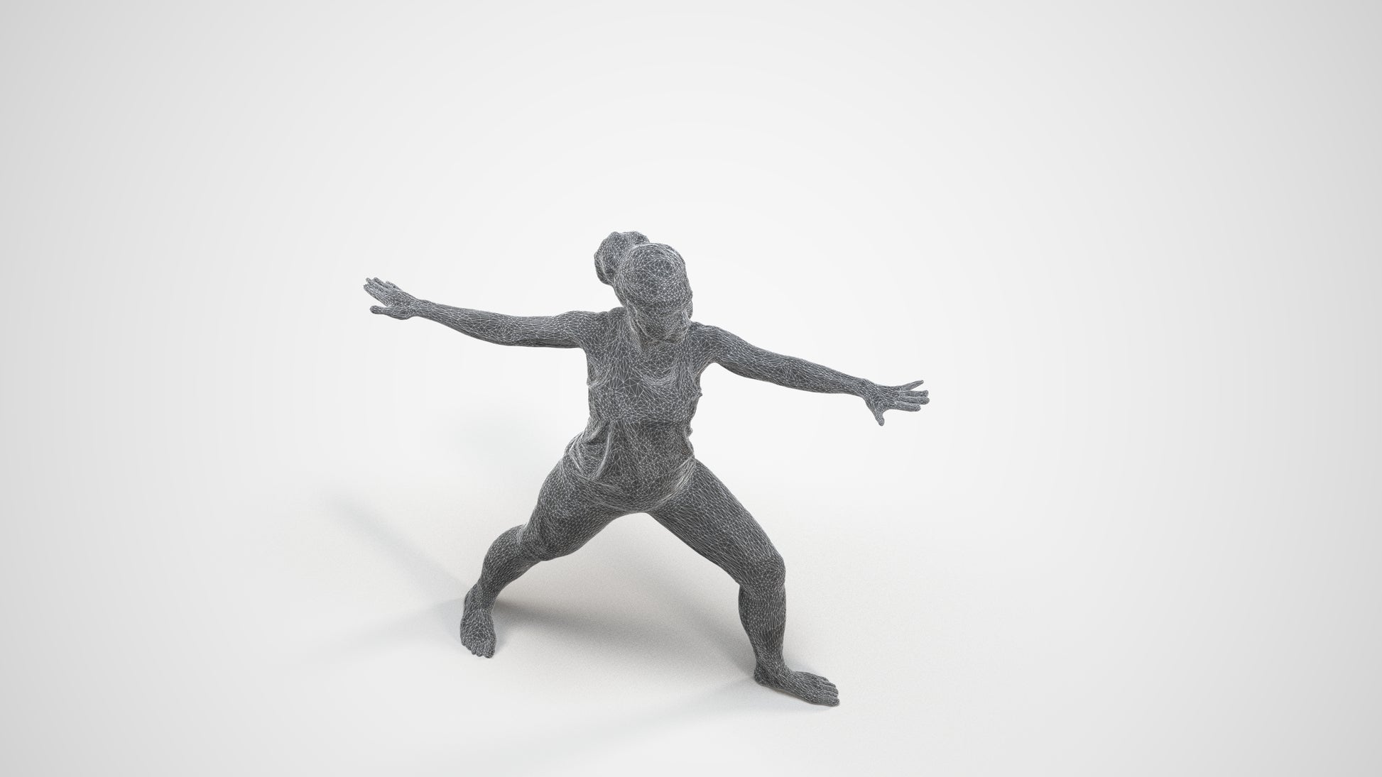 realistic 3D woman sport, scanned archviz people for Blender and 3ds Max, wireframe three-quarter view