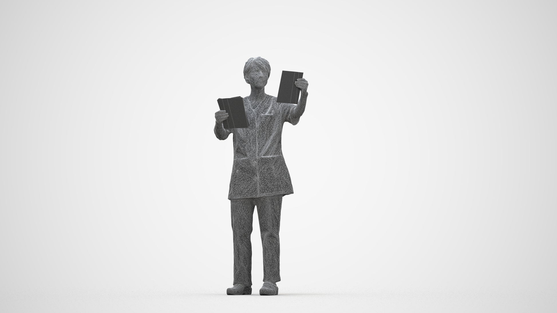 scanned 3D senior woman medical, photogrammetry people for Enscape and V-Ray, wireframe back view