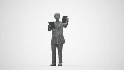 scanned 3D senior woman medical, photogrammetry people for Enscape and V-Ray, wireframe back view
