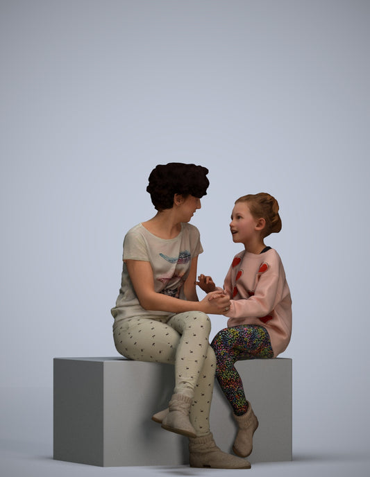 3D human model girl casual kids, photogrammetry scanned person for archviz