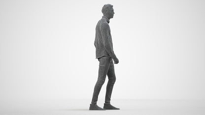 realistic 3D man casual walking, scanned archviz people for Blender and 3ds Max, wireframe side view