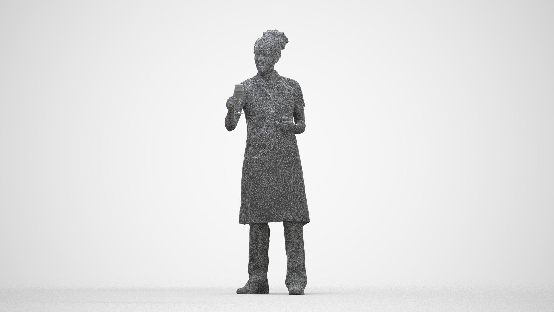photogrammetry 3D woman hospitality, realistic human model archviz FBX, wireframe back view