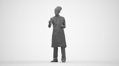 photogrammetry 3D woman hospitality, realistic human model archviz FBX, wireframe back view