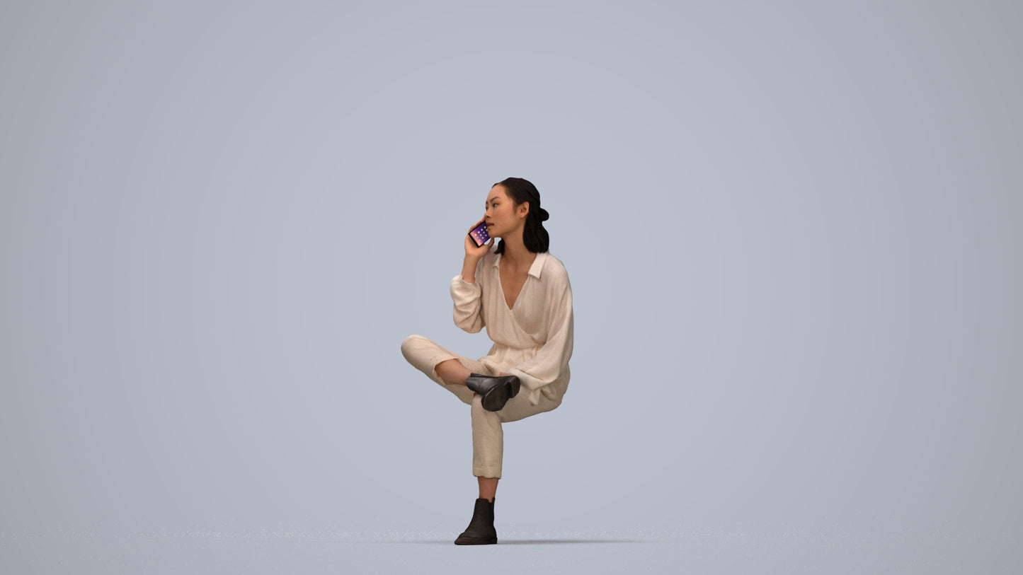 3D people model woman casual sitting, scanned human for 3ds Max rendering, top-down view render
