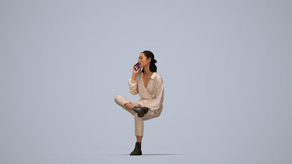 3D people model woman casual sitting, scanned human for 3ds Max rendering, top-down view render