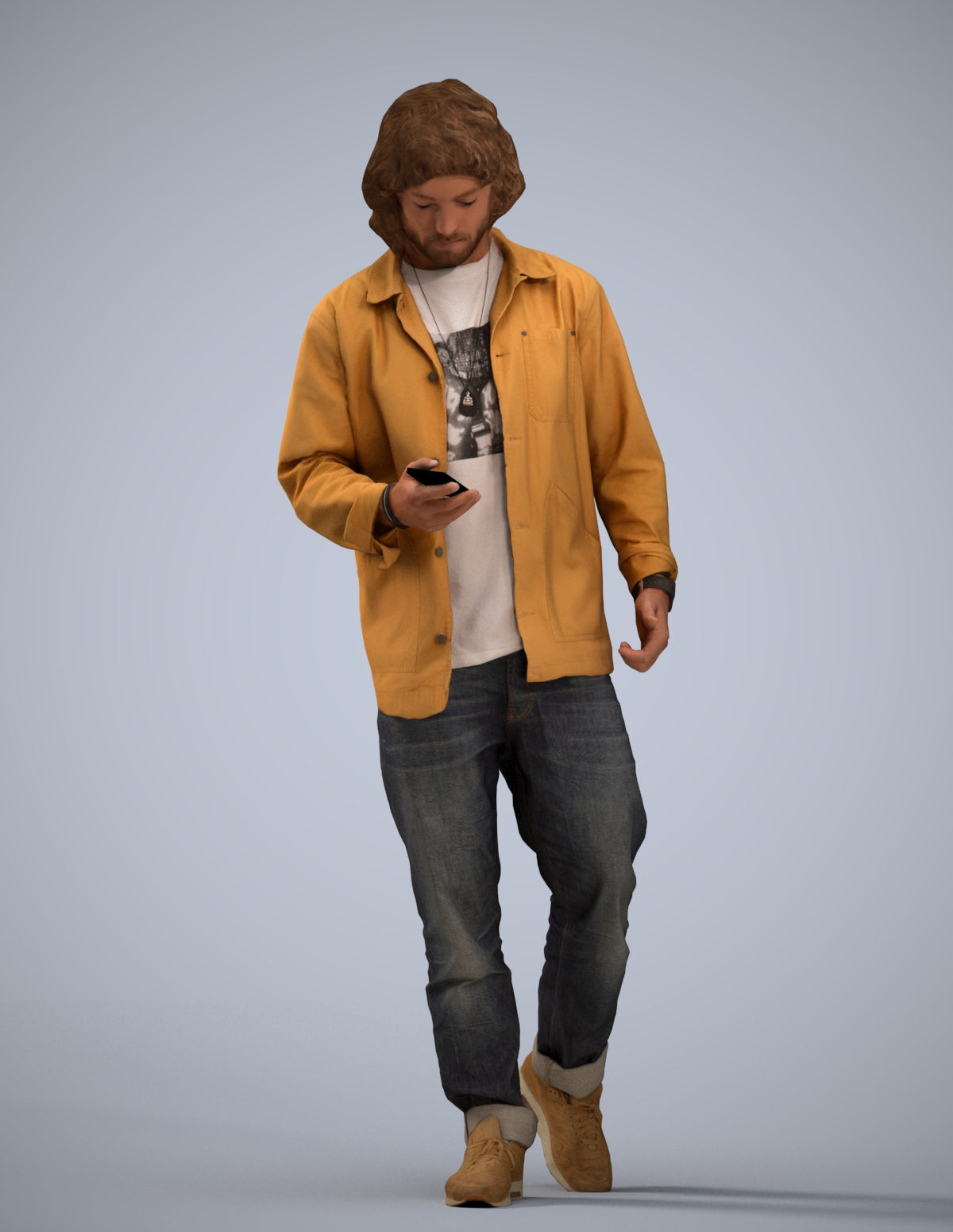 3D scanned man walking casual, photorealistic archviz people for Enscape and SketchUp