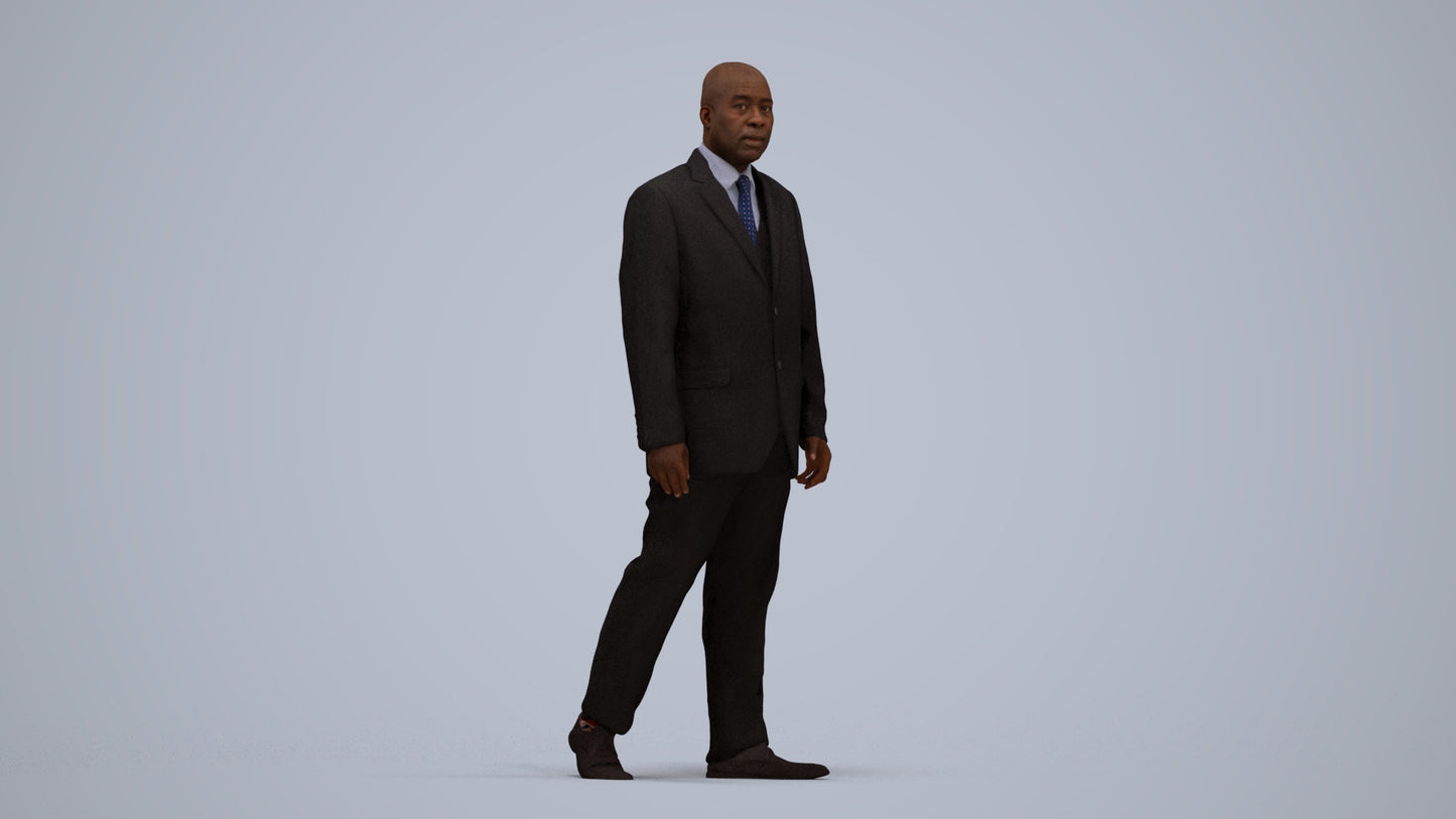 3D scanned man walking business, photorealistic archviz people for Enscape and SketchUp, standing pose render