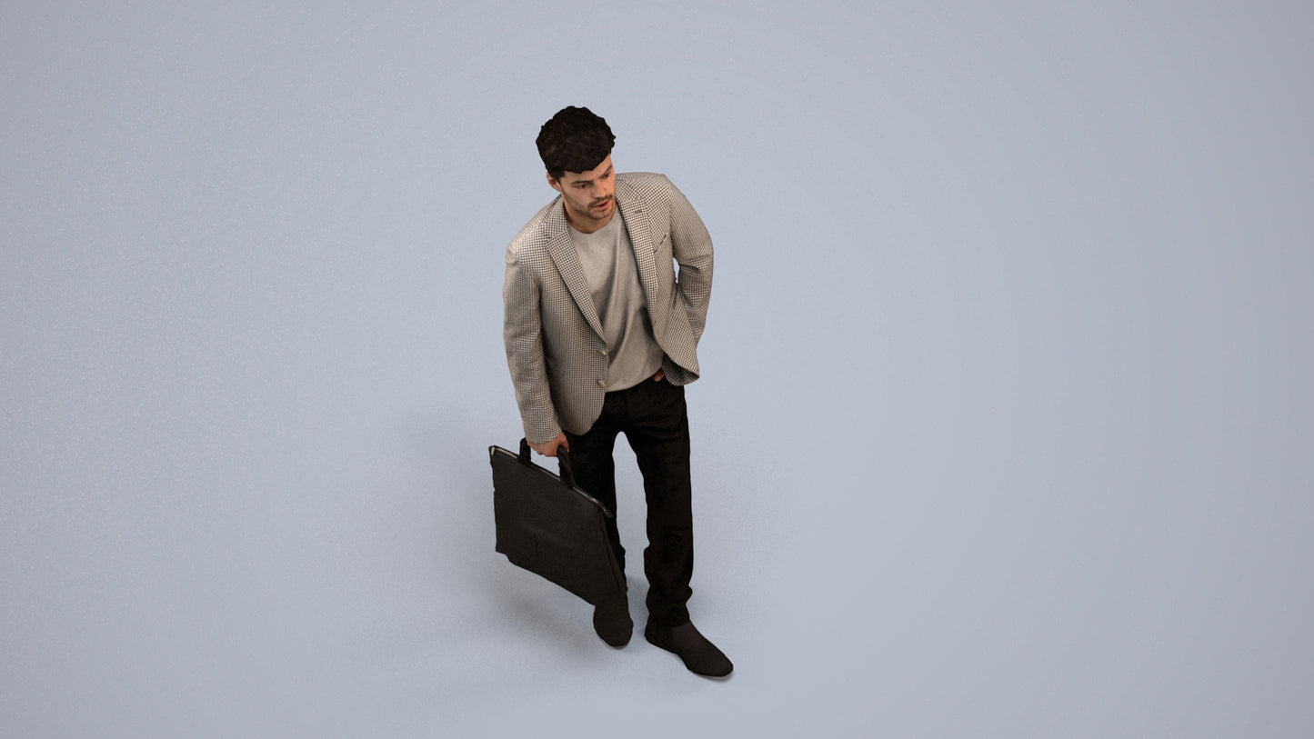 scanned 3D man casual standing, photogrammetry people for Enscape and V-Ray, back view render