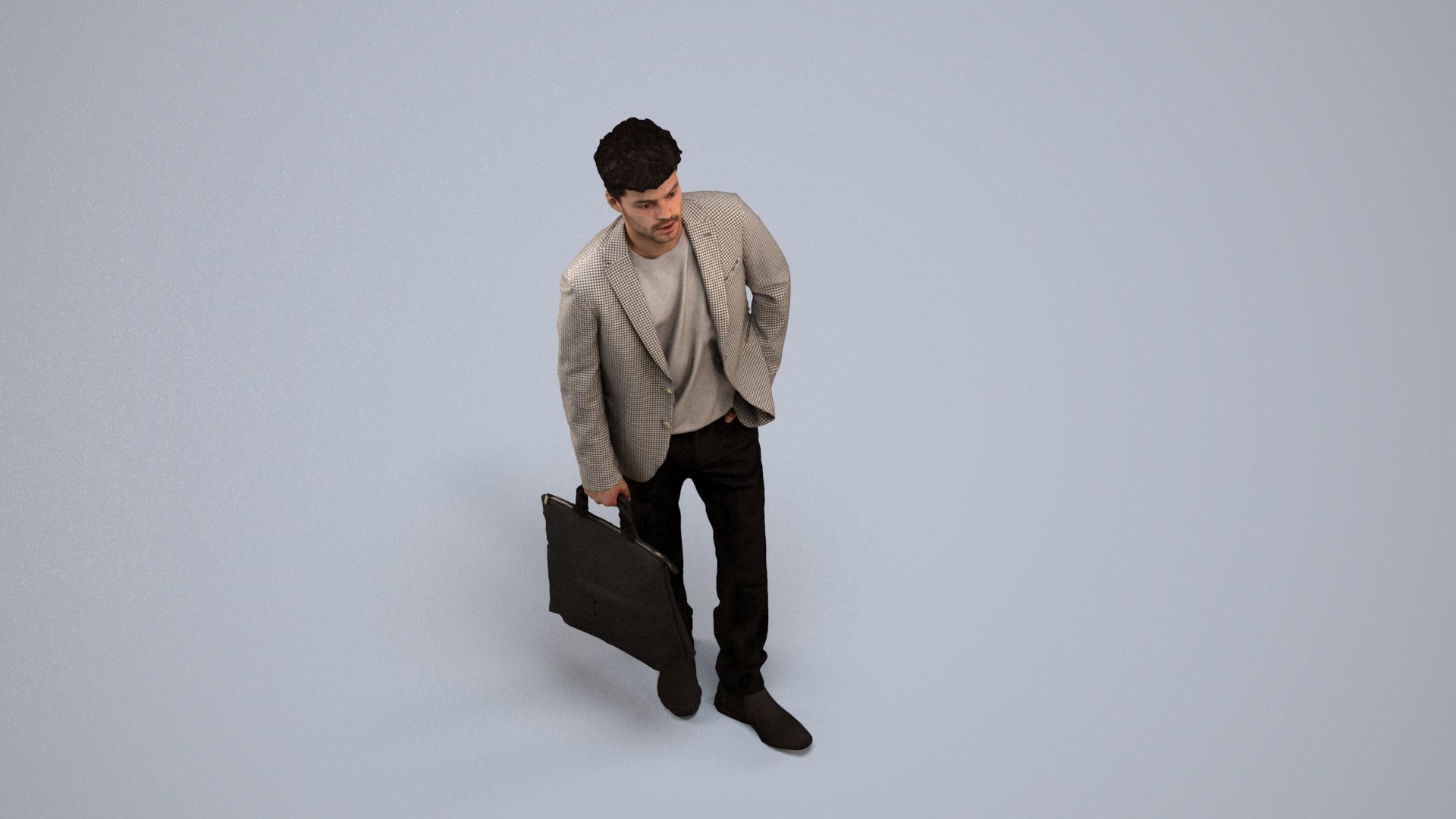 scanned 3D man casual standing, photogrammetry people for Enscape and V-Ray, back view render
