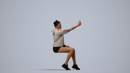scanned 3D woman casual sitting, photogrammetry people for Enscape and V-Ray, side view render