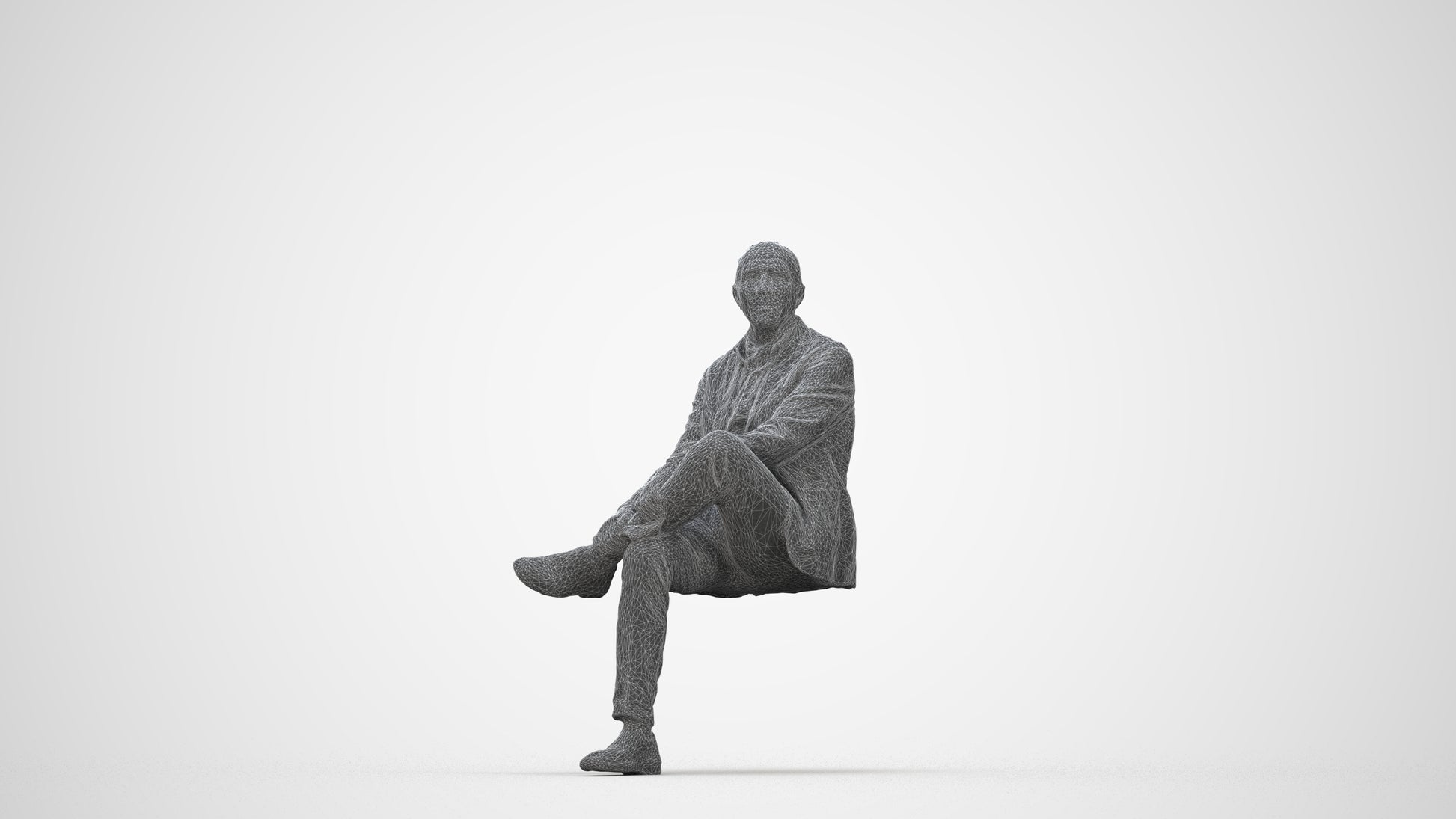 scanned 3D senior man business sitting, photogrammetry people for Enscape and V-Ray, wireframe back view