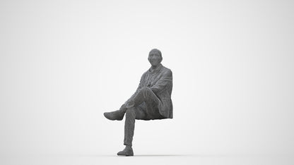 scanned 3D senior man business sitting, photogrammetry people for Enscape and V-Ray, wireframe back view