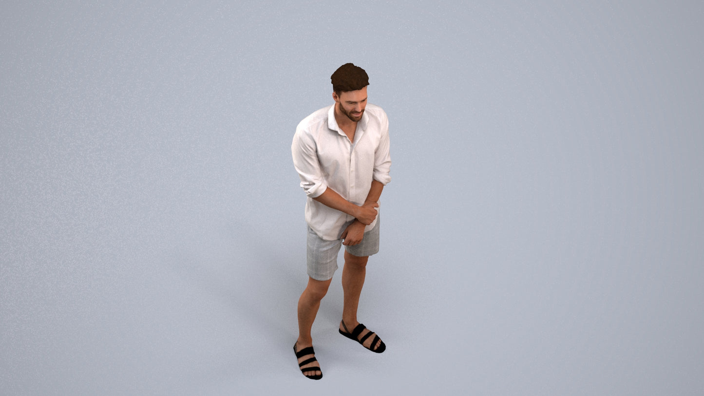 3D scanned man standing casual, photorealistic archviz people for Enscape and SketchUp, back view render