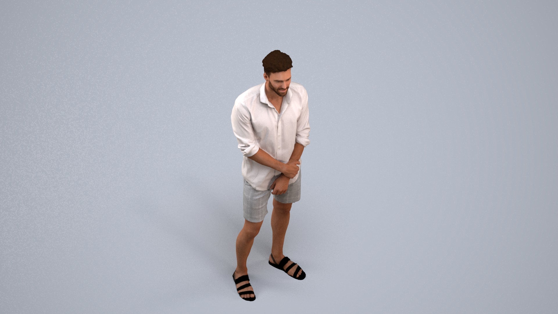 3D scanned man standing casual, photorealistic archviz people for Enscape and SketchUp, back view render