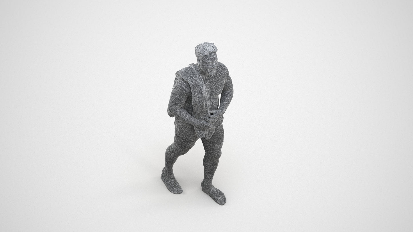 scanned 3D man pool, photogrammetry people for Enscape and V-Ray, wireframe three-quarter view