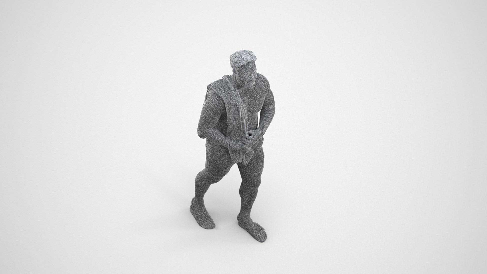 scanned 3D man pool, photogrammetry people for Enscape and V-Ray, wireframe three-quarter view