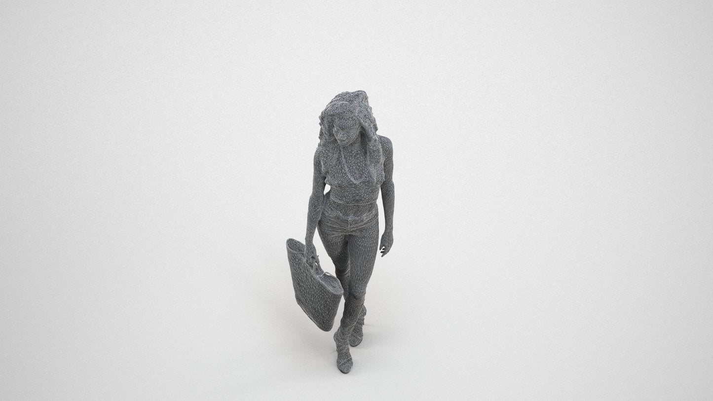 realistic 3D people woman casual walking, render-ready for V-Ray and Corona, FBX OBJ, wireframe three-quarter view