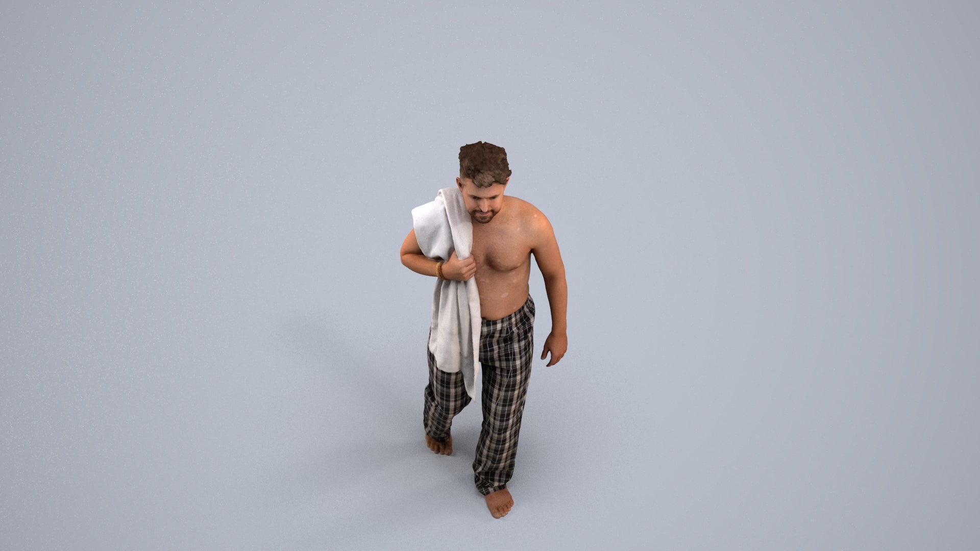 3D human model person bathroom, photogrammetry scanned person for archviz, back view render