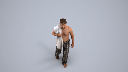 3D human model person bathroom, photogrammetry scanned person for archviz, back view render
