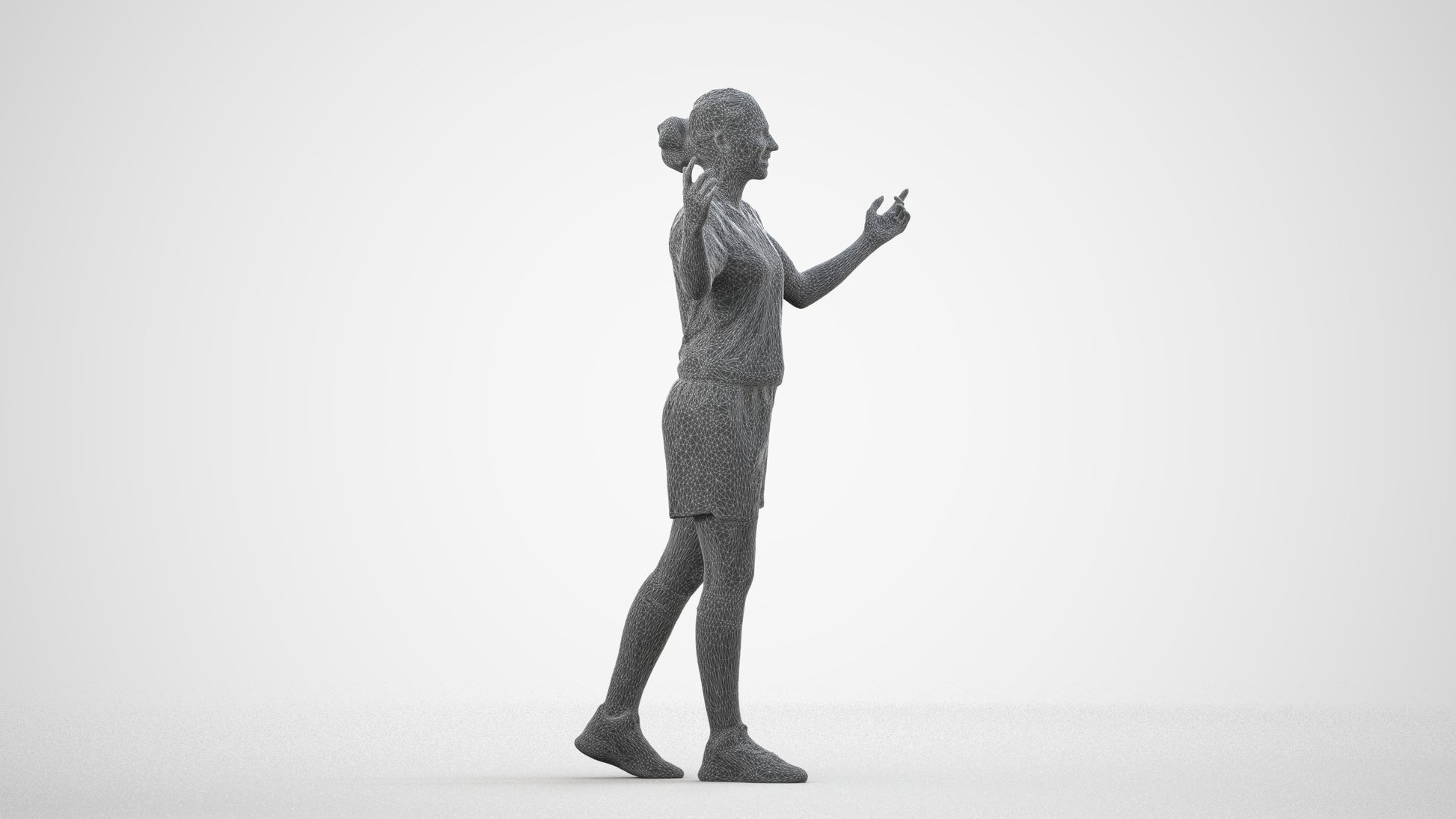 scanned 3D woman sport, photogrammetry people for Enscape and V-Ray, wireframe side view