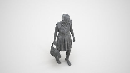 realistic 3D woman casual walking, scanned archviz people for Blender and 3ds Max, wireframe three-quarter view