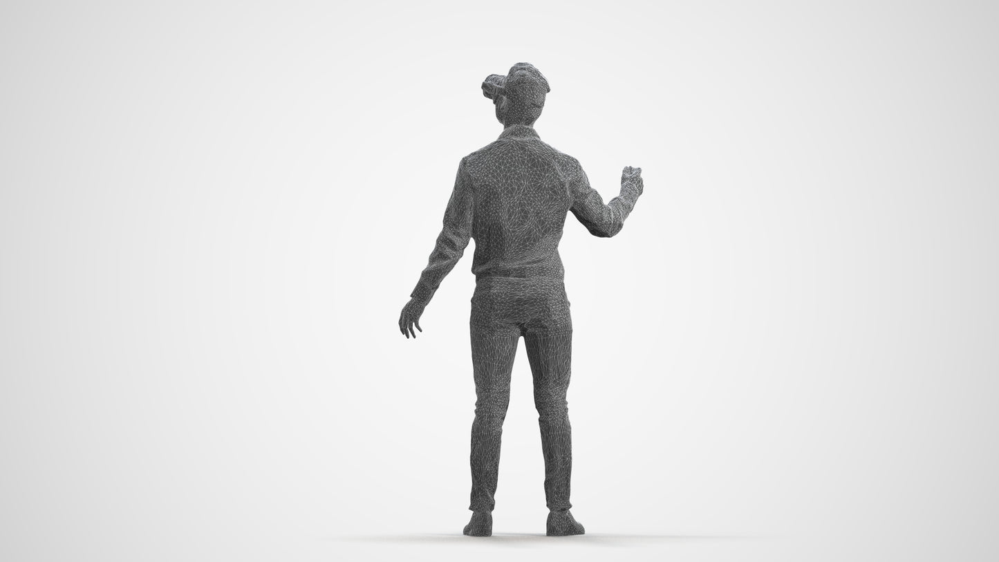 photogrammetry 3D man business standing, realistic human model archviz FBX, wireframe front view