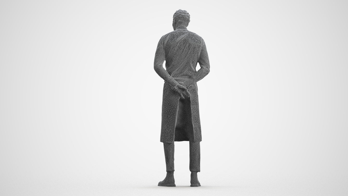 3D human model man hospitality, photogrammetry scanned person for archviz, wireframe front view