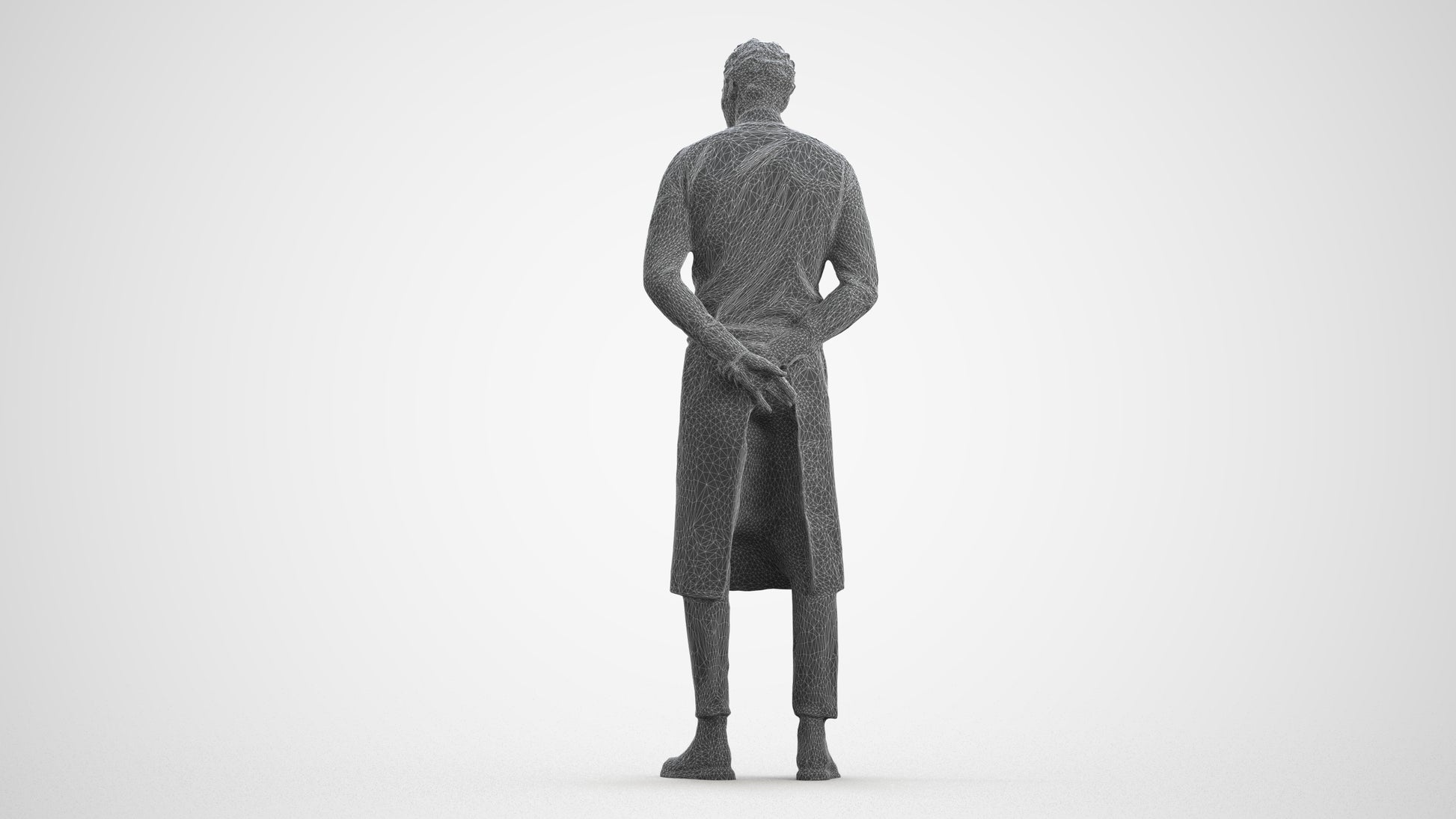 3D human model man hospitality, photogrammetry scanned person for archviz, wireframe front view