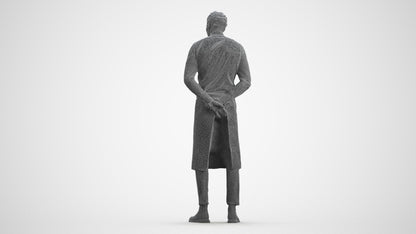 3D human model man hospitality, photogrammetry scanned person for archviz, wireframe front view