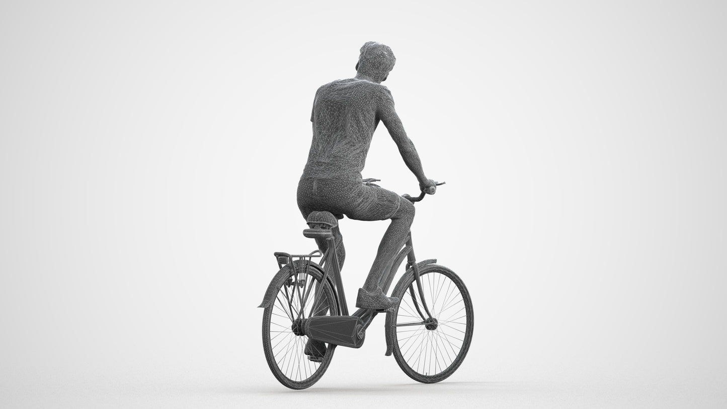 realistic 3D man casual cycling, scanned archviz people for Blender and 3ds Max, wireframe front view