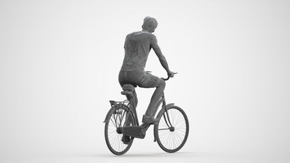 realistic 3D man casual cycling, scanned archviz people for Blender and 3ds Max, wireframe front view