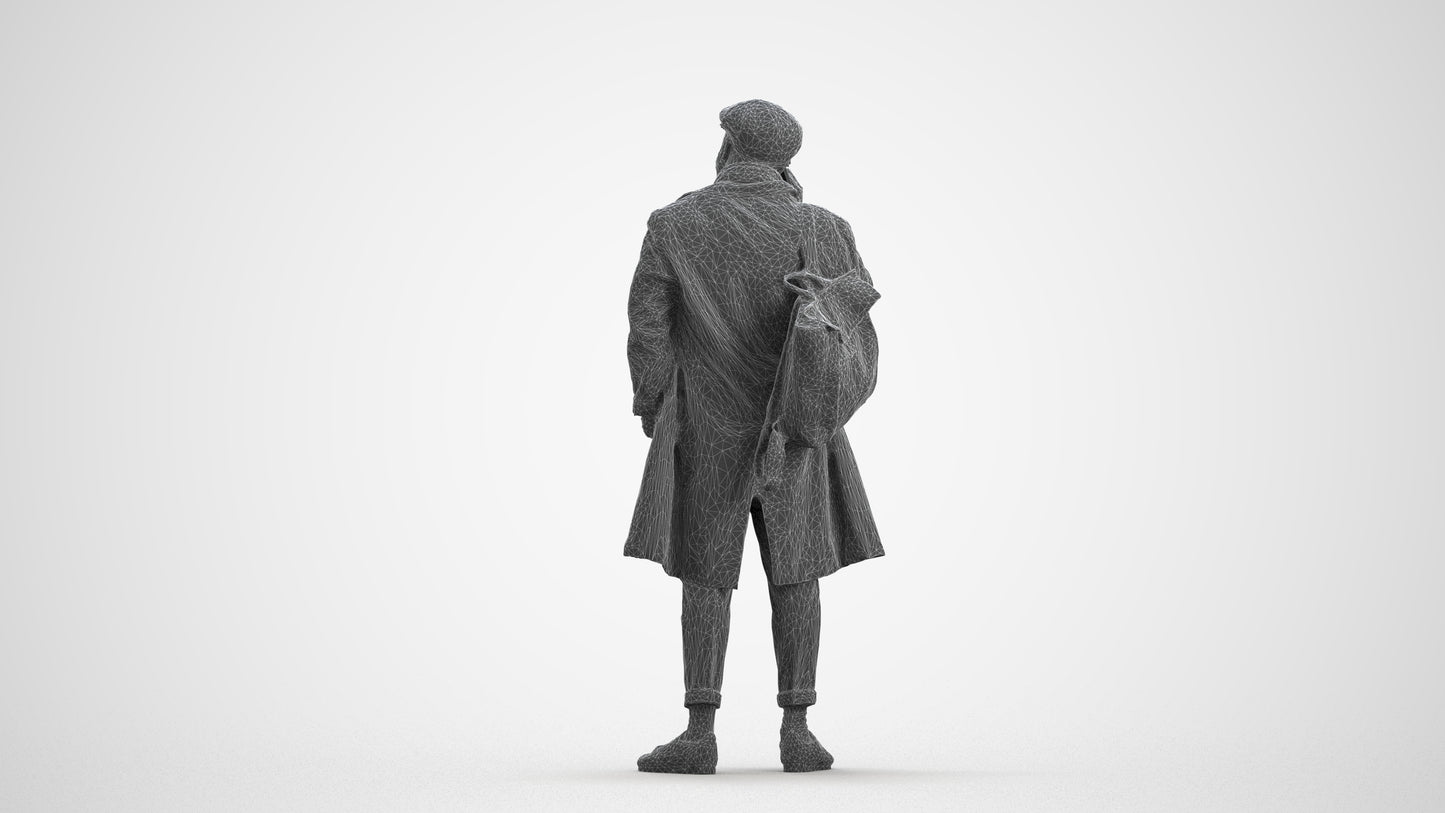 3D people model man casual standing, scanned human for 3ds Max rendering, wireframe front view
